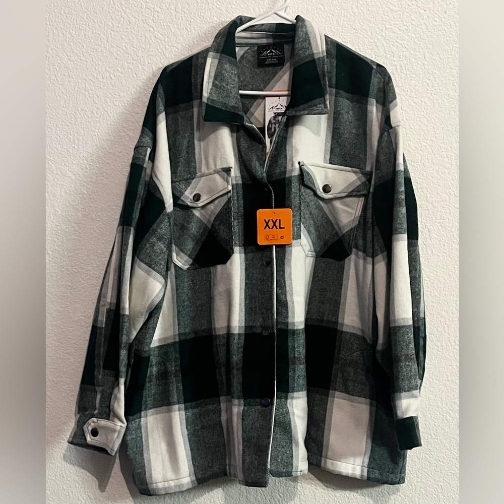 New! HFX Ladies' Shirt Jacket‎ Button Up Size XXL Green